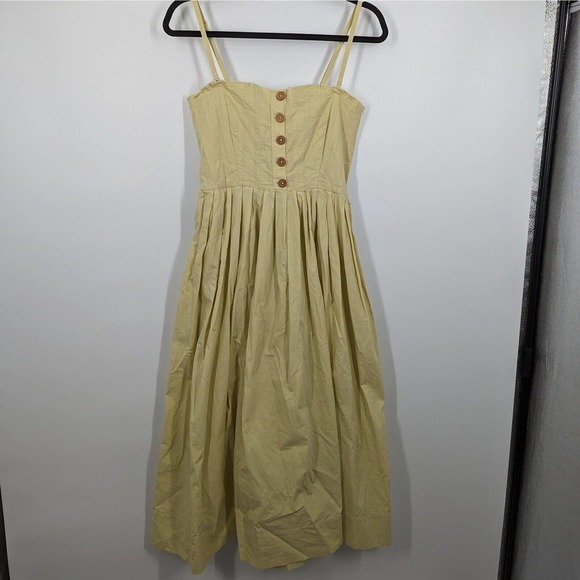 Free People Dresses & Skirts - NEW Free People women SZ M Lilah Yellow Limeaid Smocked Midi Casual Button Dress